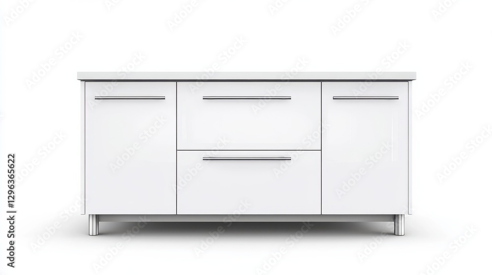 White modern minimalistic kitchen cabinet isolated on white background White modern minimalistic kitchen cabinet isolated on white background