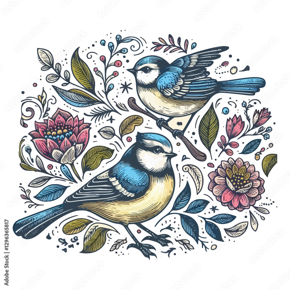 Obraz premium High-quality vector illustration of Bird Illustrtaion With Flowers, perfect for creative design, branding, and digital artwork.