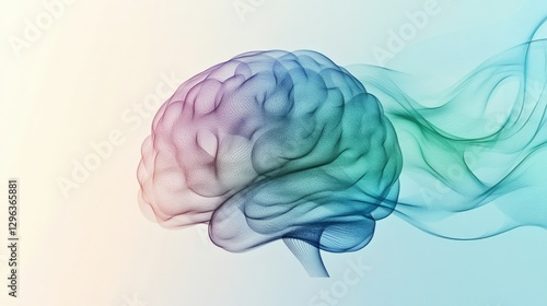 Mental Calmness and Clarity Represented Through Abstract Brain and Waves. Generative AI