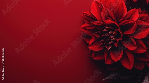 Vibrant red dahlia flower against a bold red background