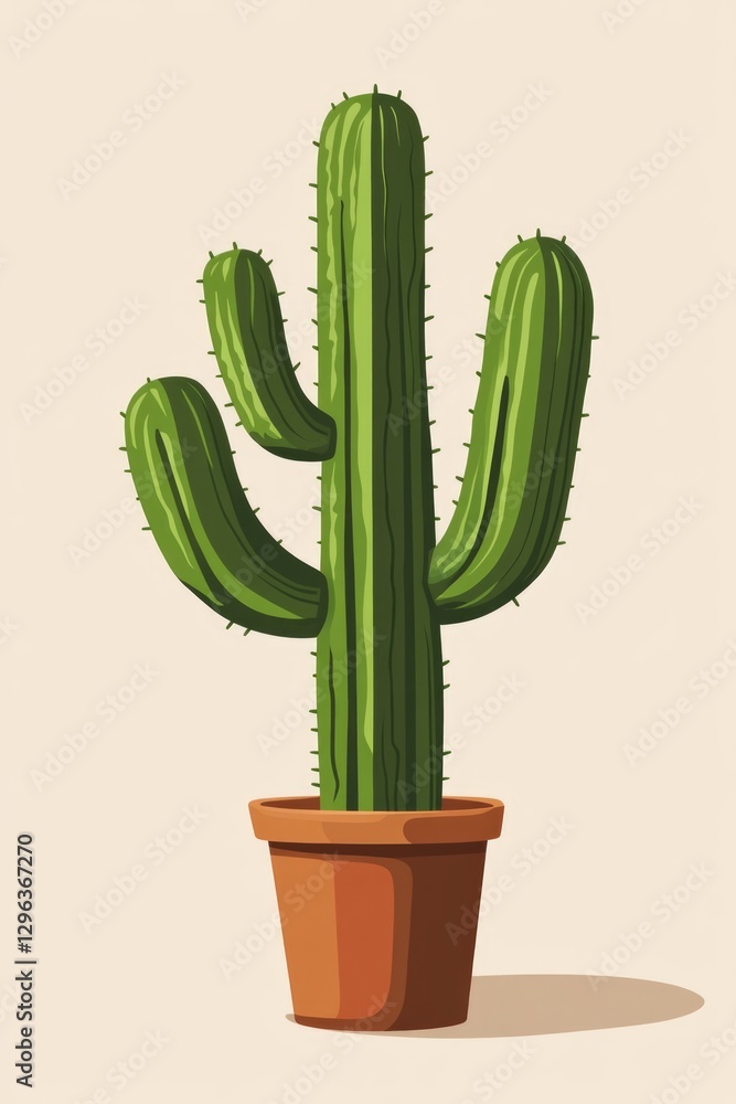 A tall green cactus in a brown pot A tall green cactus in a brown pot