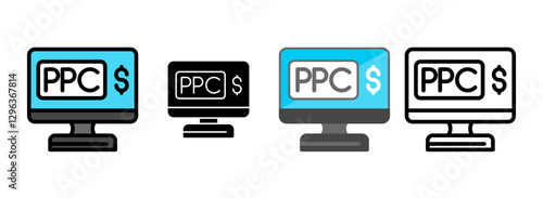 Set of PPC (Pay-Per-Click) Icon Line, Line Filled, Glyph, Flat Icons