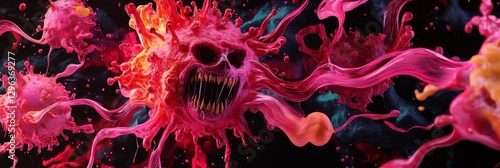 Malevolent Microbe Mayhem - A terrifying visualization of a dangerous pathogen, symbolizing infection, disease, destruction, chaos