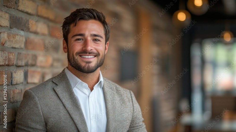 Obraz premium Handsome man wearing a blazer smiles for a photograph in an office