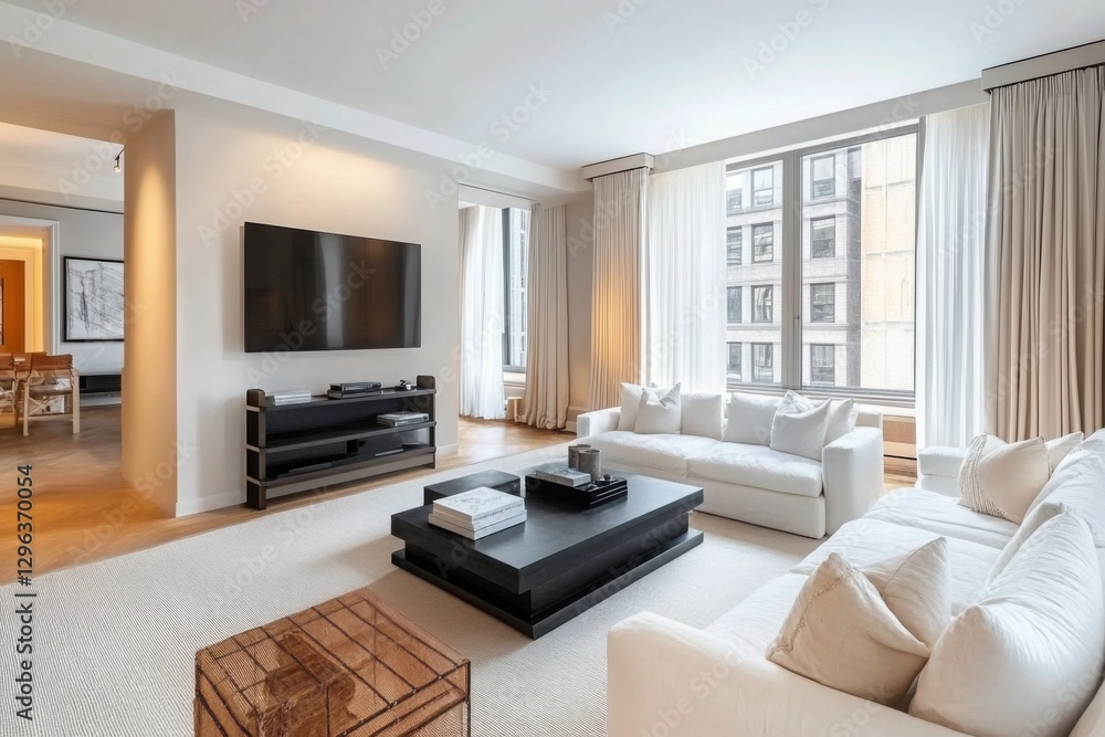 Fototapeta premium A large living room in an apartment with beige walls