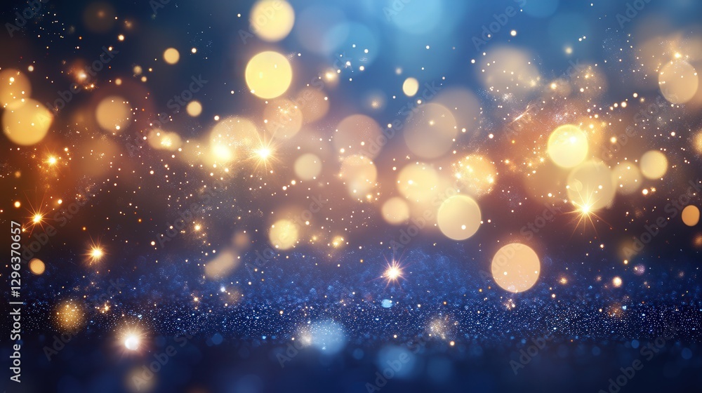 A dark blue canvas is adorned with glowing abstract bokeh lights, faint stars, and delicate sparkles, blending into an ethereal display. A dark blue canvas is adorned with glowing abstract bokeh lights, faint stars, and delicate sparkles, blending into an ethereal display.