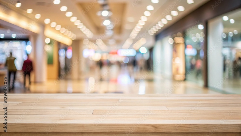 A clean wooden surface displays products against a softly blurred background of a bustling shopping arcade, showcasing a bright and airy retail environment with an inviting atmosphere. A clean wooden surface displays products against a softly blurred background of a bustling shopping arcade, showcasing a bright and airy retail environment with an inviting atmosphere.