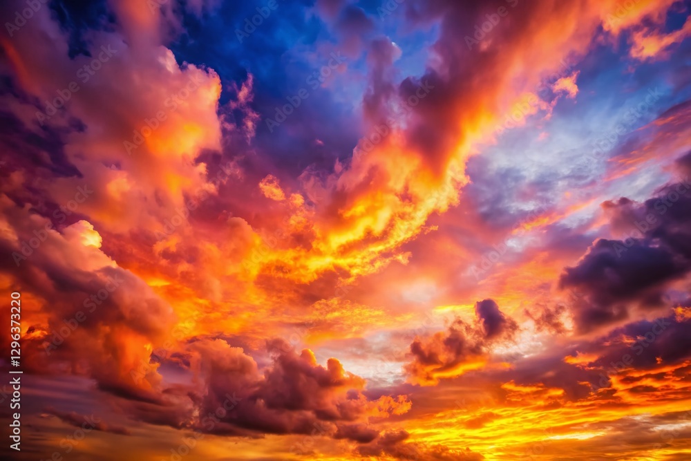 Fototapeta premium Dramatic Sunset Sky with Blurred Clouds - Beautiful Golden Hour Backdrop for Product Photography