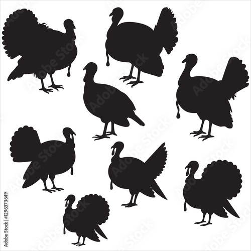 set vector various turkey, thanksgiving turkey silhouette	
