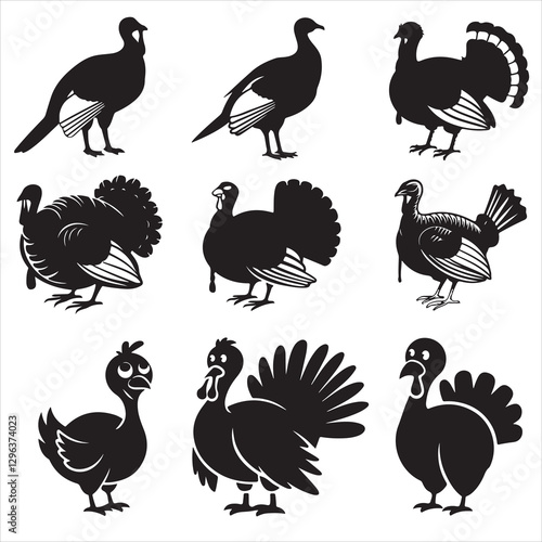set vector various turkey, thanksgiving turkey silhouette	
