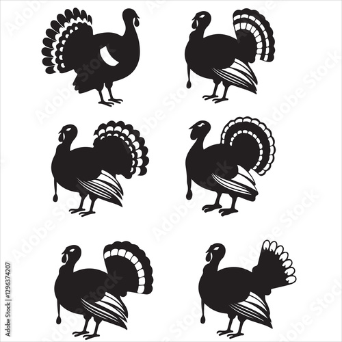 set vector various turkey, thanksgiving turkey silhouette	
