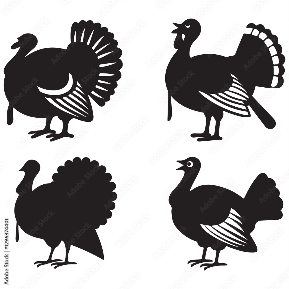 Fototapeta premium set vector various turkey, thanksgiving turkey silhouette 