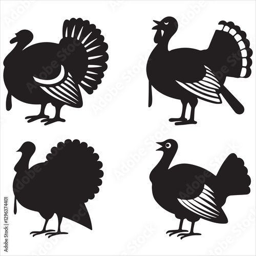 set vector various turkey, thanksgiving turkey silhouette	
