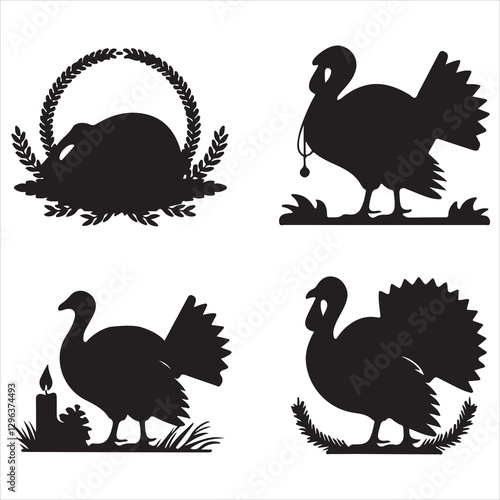set vector various turkey, thanksgiving turkey silhouette	
