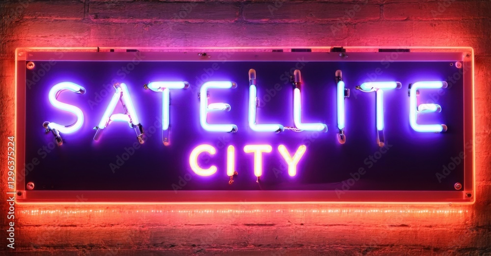 Neon sign satellite city futuristic space colony glowing panels reflecting distant supernovas bright colorful realistic photo Neon sign satellite city futuristic space colony glowing panels reflecting distant supernovas bright colorful realistic photo