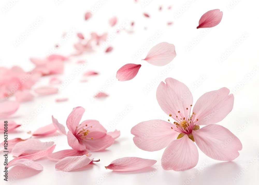 Obraz premium flying pink petals isolated on white background