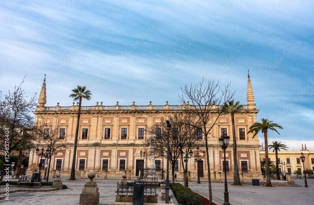 Fototapeta premium View of the General Archive of the Indies (16th-17th centuries), originally a Merchants' Exchange. Seville, Andalusia, Spain.