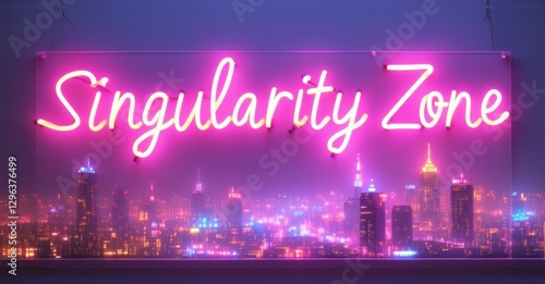 Neon sign singularity zone infinite data loops glowing patterns futuristic ai city skyline bright colorful realistic photo photo