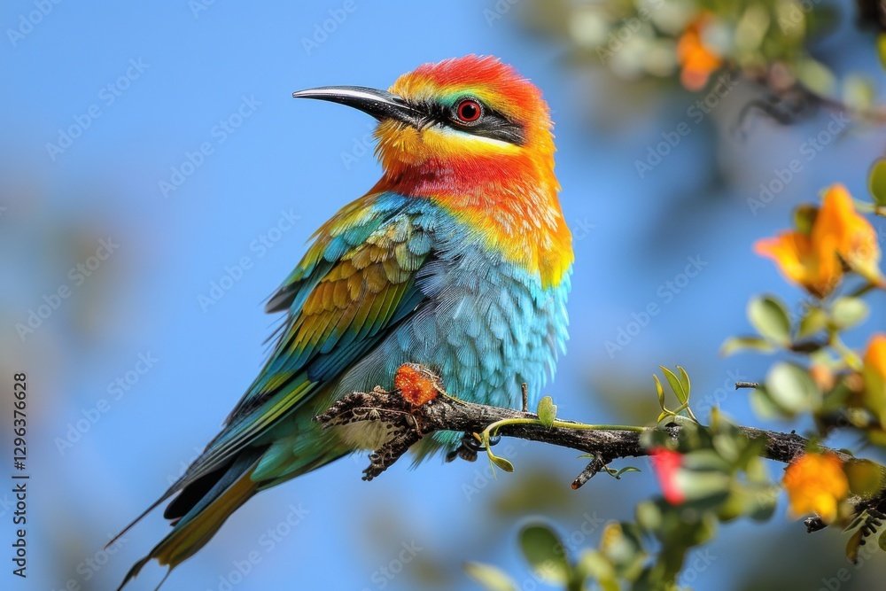 Obraz premium Vibrant Rainbow Bird Perched on Branch