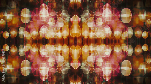 Abstract Symmetrical Bokeh Lights Background Warm Red Orange and Gold Tones photo