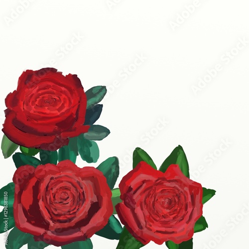 Red Roses in the Corner, Oil Painting Style
