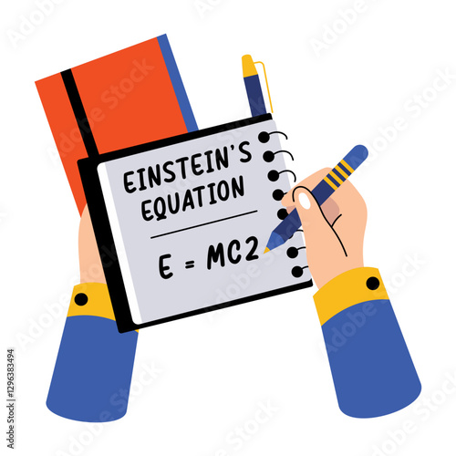Writing einstein equation on notebook, flat illustration