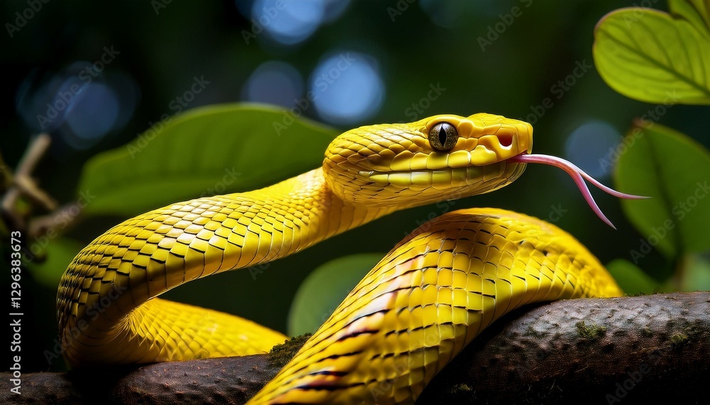 Fototapeta premium bright yellow snake with tongue flicking out