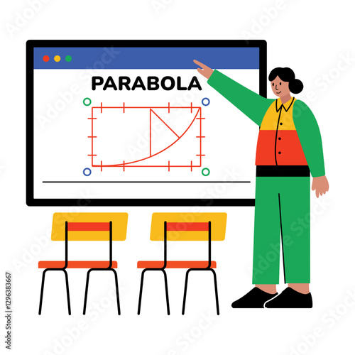 Character teaching parabola equation, flat style illustration
