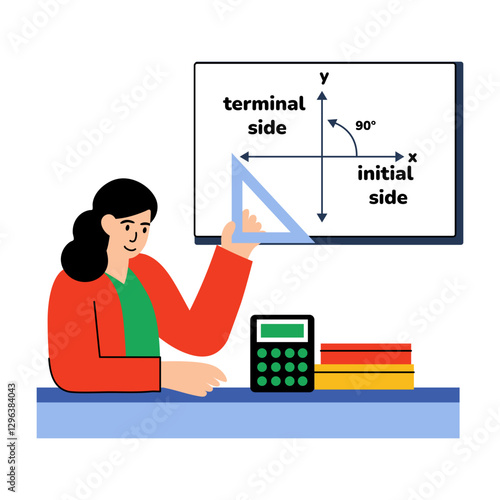 Flat style illustration of character calculating angles