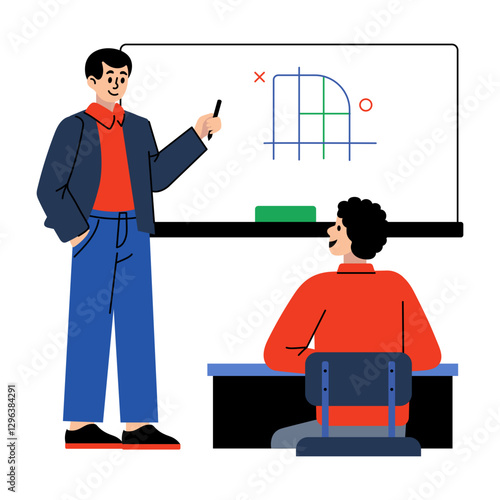 Tutor teaching mathematics to student, flat style illustration