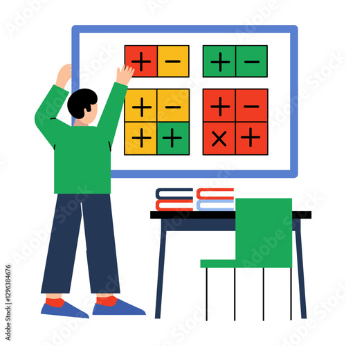 Math professor giving lecture, flat style illustration