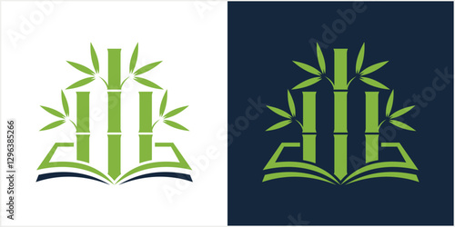 Book and bamboo vector logo icon template