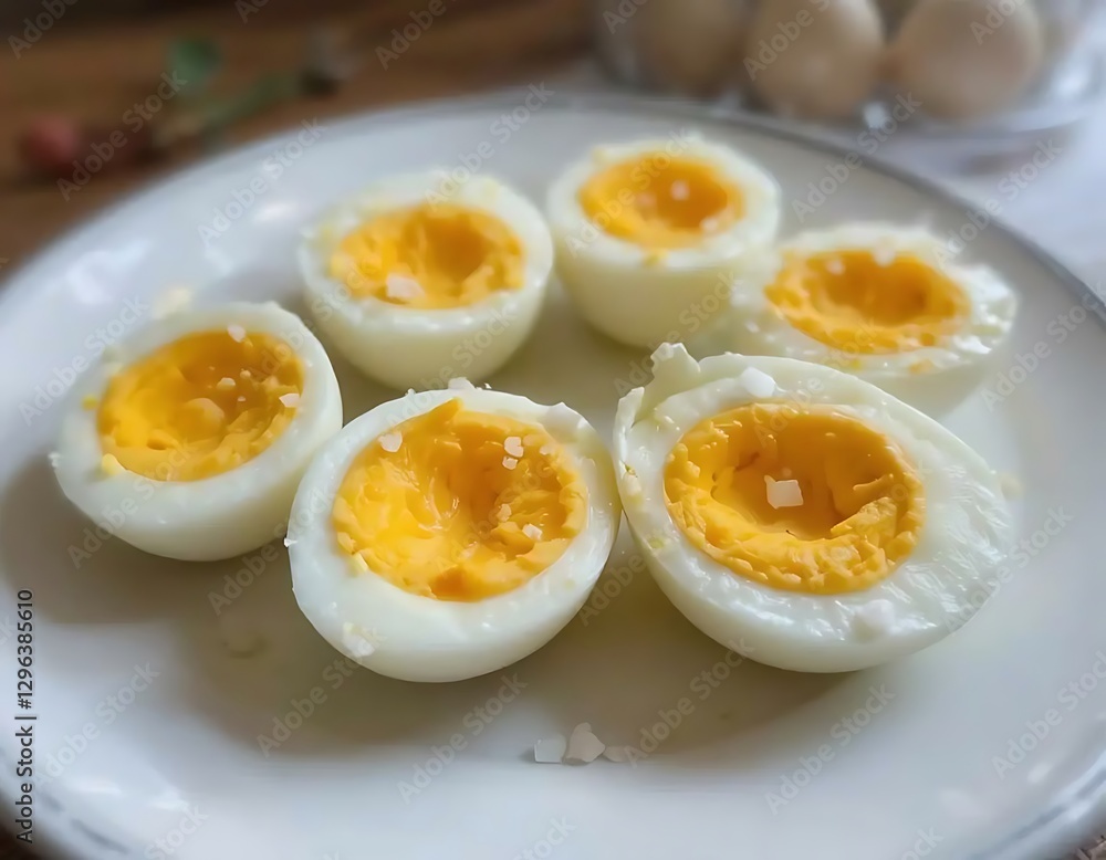 Hard Boiled Eggs Halved with Sea Salt Ready to Eat Hard Boiled Eggs Halved with Sea Salt Ready to Eat