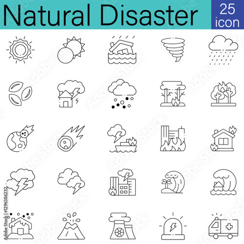 Natural disasters icon, vector set. pollution, related to evacuation vectors. Set of natural disaster icons. Hurricane, fire, natural, volcanic, storm icon vector illustration. 