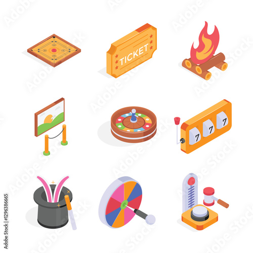 Take a look at this amazing entertainment and games isometric icons