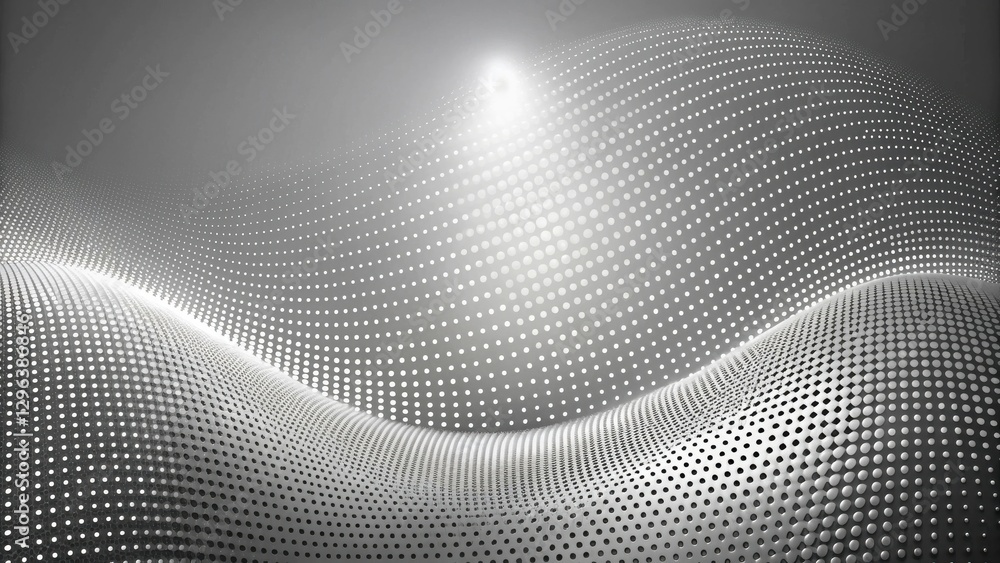 Fototapeta premium Abstract Silver Halftone Wave Background Design Featuring Dynamic Curves and Dotted Pattern