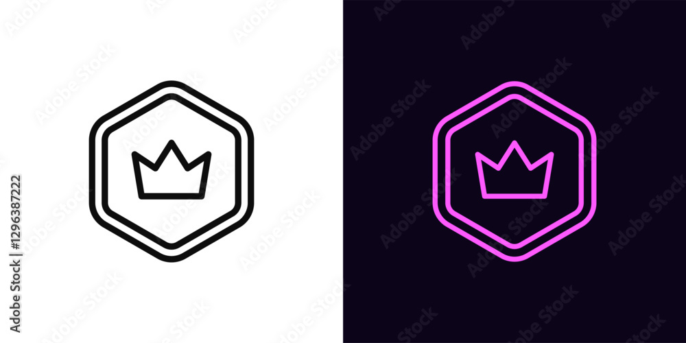 Outline royal token icon, with editable stroke. Crypto token with crown icon. Royal crypto coin, win virtual money, game chip reward, cryptocurrency award, digital token and altcoin. Vector icon Outline royal token icon, with editable stroke. Crypto token with crown icon. Royal crypto coin, win virtual money, game chip reward, cryptocurrency award, digital token and altcoin. Vector icon