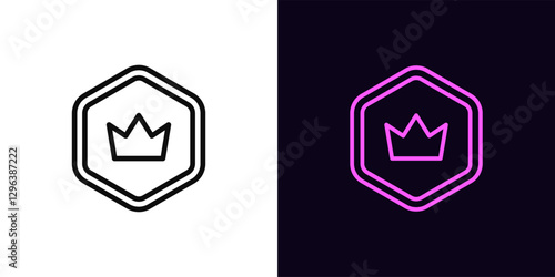 Outline royal token icon, with editable stroke. Crypto token with crown icon. Royal crypto coin, win virtual money, game chip reward, cryptocurrency award, digital token and altcoin. Vector icon