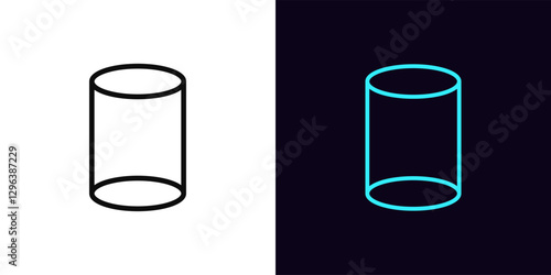Outline cylinder icon, with editable stroke. Isometric cylinder wireframe, cylindrical shape, abstract geometric figure. Wireframe barrel, cylindrical block, tubular structure and form. Vector icon