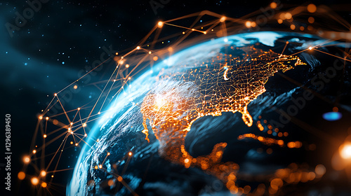 Global connectivity visualization earth digital art outer space aerial view technology and innovation