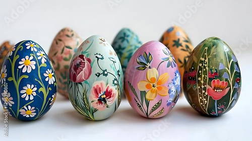 Vibrant Easter eggs with intricate hand-painted floral designs