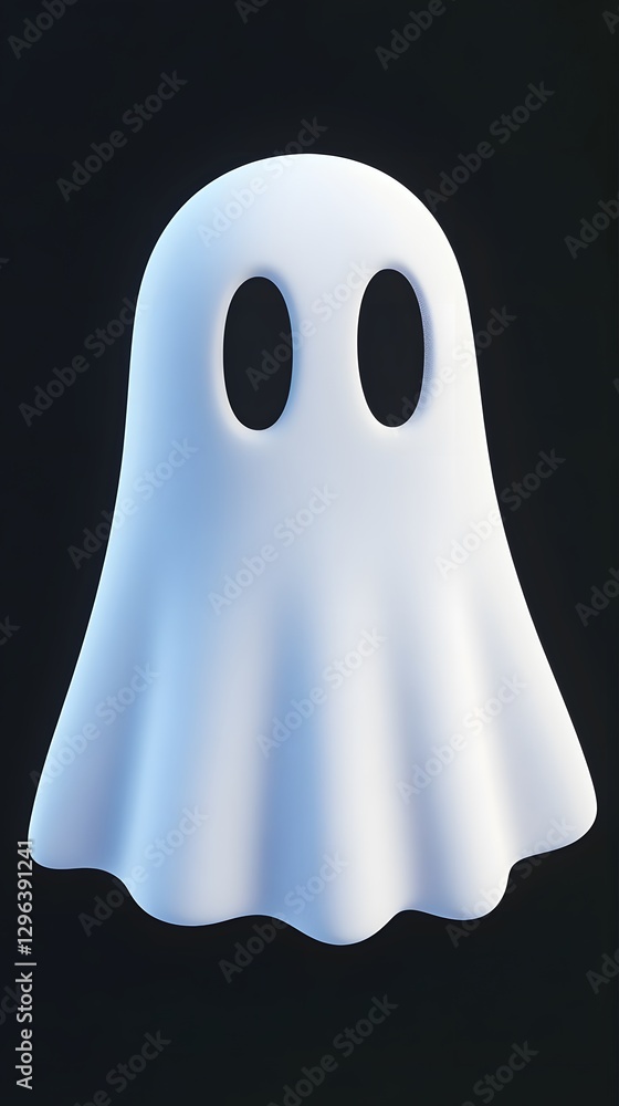 A white cartoon ghost character floating on a dark background A white cartoon ghost character floating on a dark background