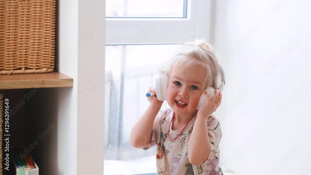 Cute little child 3-year-old girl looks at the camera, portrait of a child at home Cute little child 3-year-old girl looks at the camera, portrait of a child at home