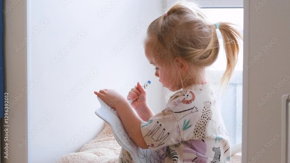 Cute little 3-year-old child plays by himself in the room. Cute little 3-year-old child plays by himself in the room.