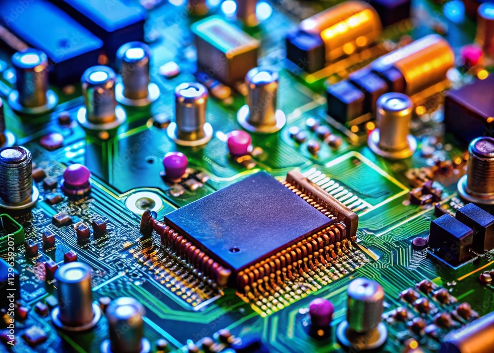 Electronic Circuit Board Components Closeup - Technology Background Image Electronic Circuit Board Components Closeup - Technology Background Image