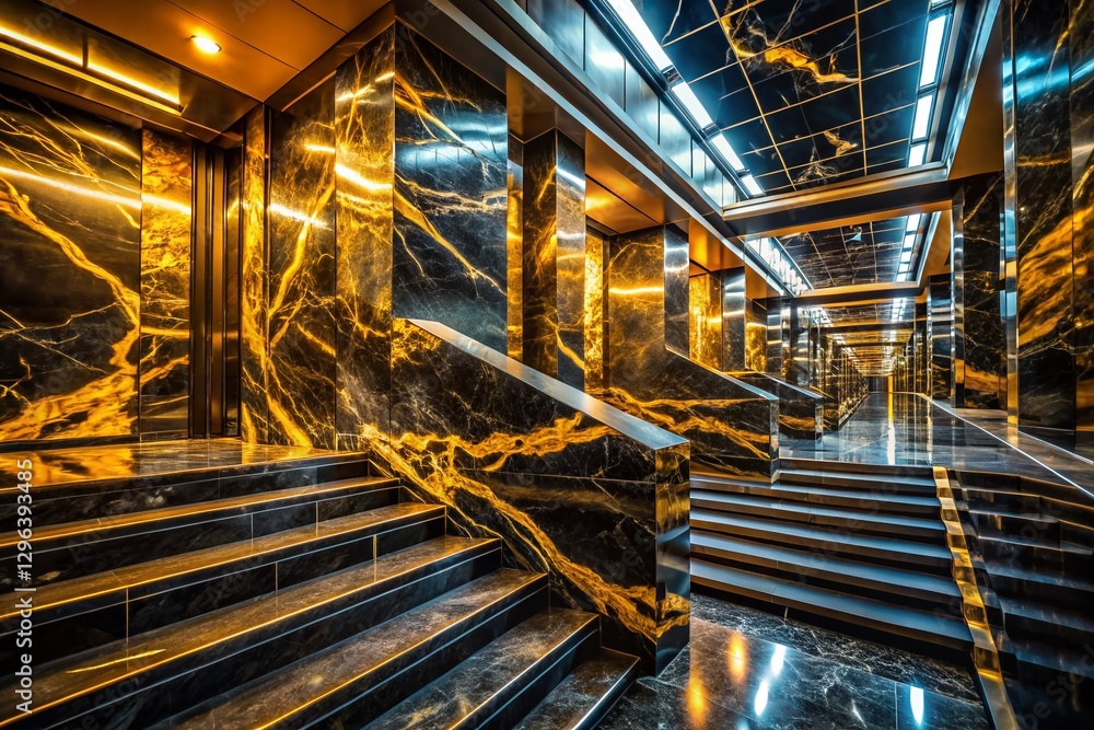 Fototapeta premium Elegant Black & Gold Marble Texture: Abstract Flowing Lines Background