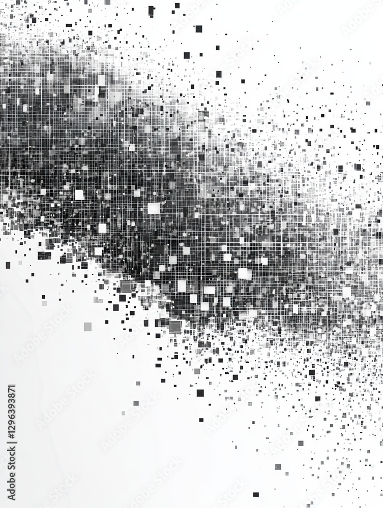 Pixel mosaic. Pixelated pattern, dispersion grayscale background. Business art gradient, square flying. Halftone matrix, blocks falling recent vector texture