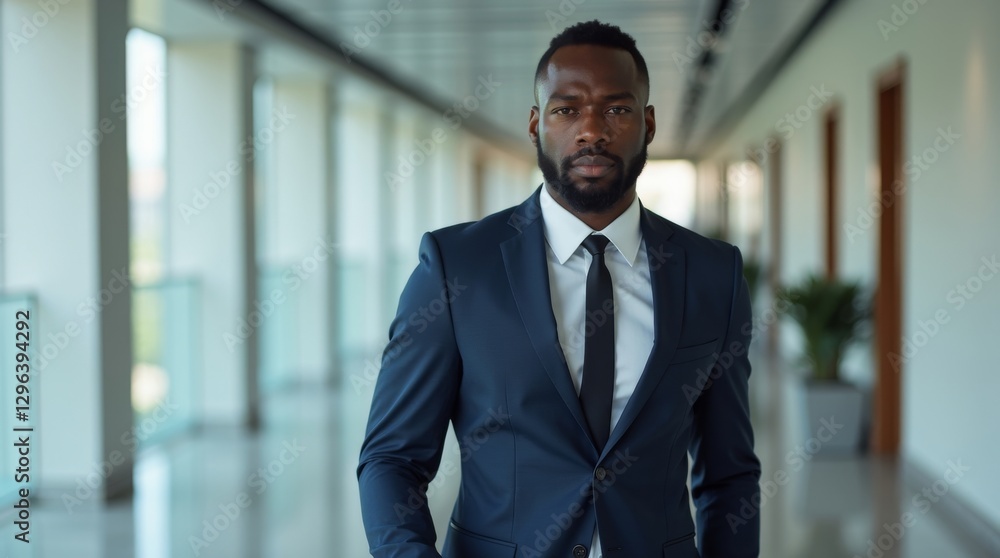A confident man in a business suit walking in a modern office corridor. Ideal for corporate, professional, and business-related projects. A confident man in a business suit walking in a modern office corridor. Ideal for corporate, professional, and business-related projects.