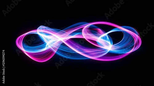 Abstract light painting background with neon pink and blue lines on a black canvas, creating dynamic patterns