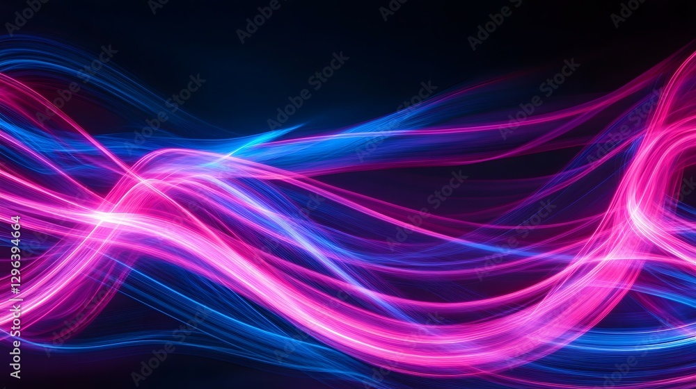 Naklejka premium Abstract light painting background with neon pink and blue lines on a black canvas, creating dynamic patterns